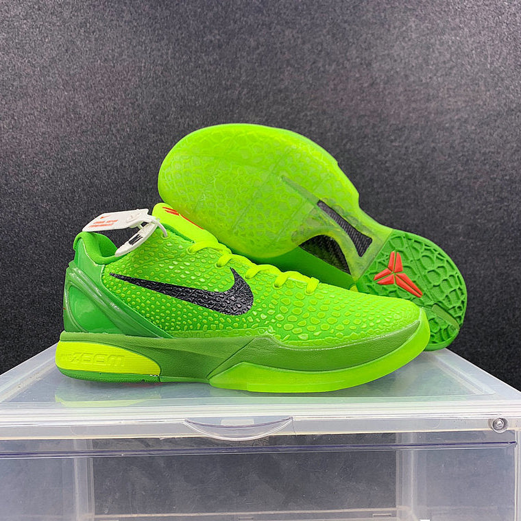 Nike Kobe 6 Protro Grinch basketball shoes green and red holiday-inspired design
