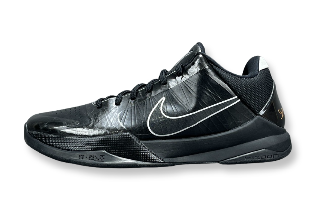 Nike Kobe 5 Blackout low-top basketball shoes in all-black stealth design colorway
