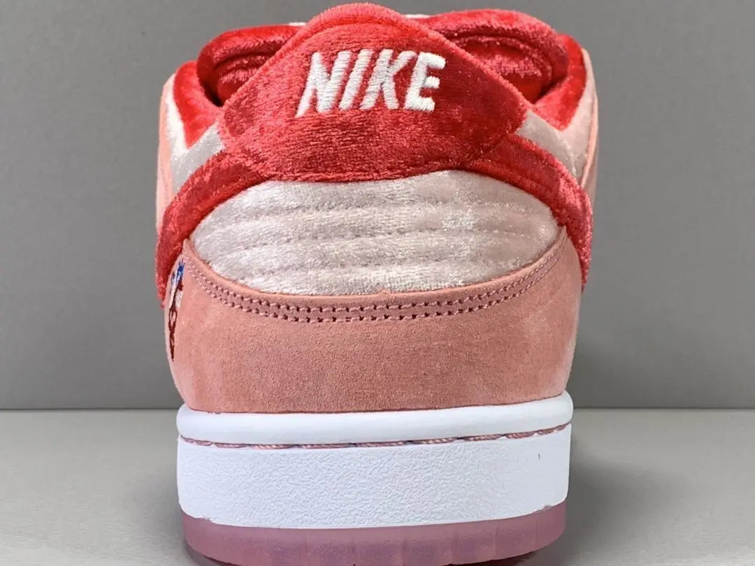 Nike SB Dunk Low Strangelove Skateboards pink velvet sneaker with heart embroidery limited edition Valentine’s Day collaboration