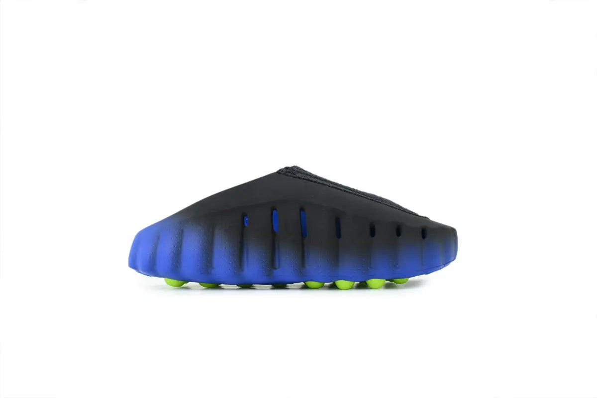 Nike Mind 001 FlyKnit Slide Hyper Royal Black side profile view men's recovery sandal