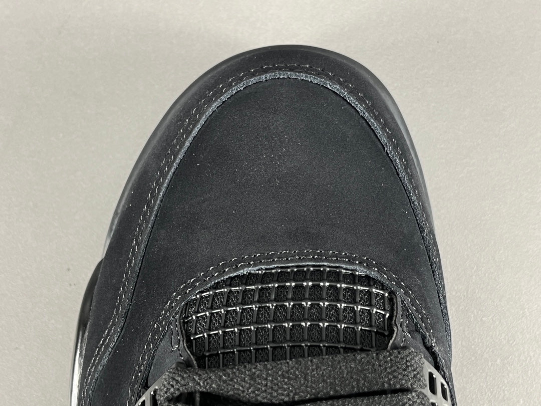 Air Jordan 4 Black Cat sneakers in all-black suede, retro basketball shoes