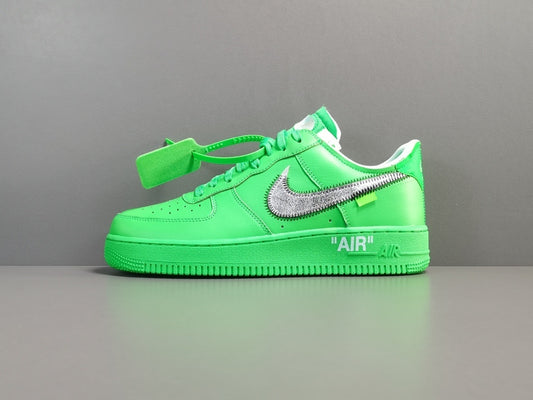 Nike Air Force 1 x Off-White Brooklyn with green leather upper and signature zip tie