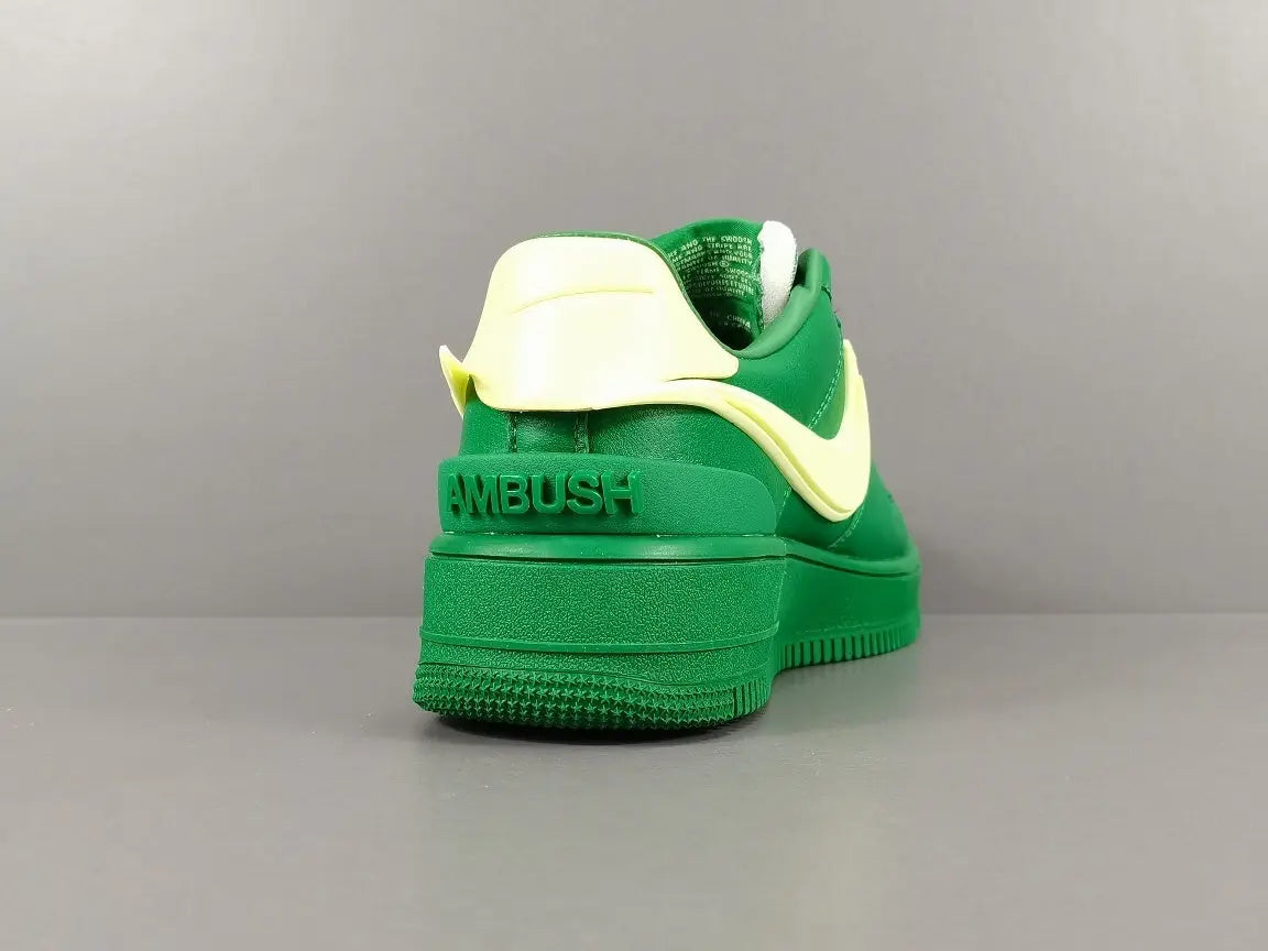 Nike Air Force 1 x AMBUSH Pine Green sneaker with oversized Swoosh design
