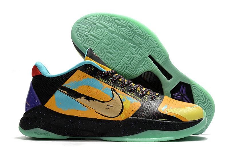 Nike Kobe 5 Prelude Finals MVP basketball shoes with multicolor artistic design
