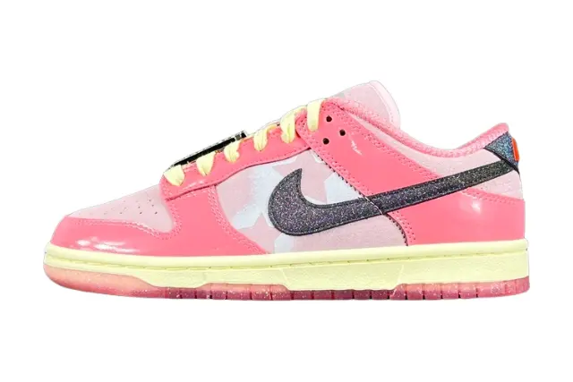 Nike Dunk x Barbie low top sneaker hot pink white side view
