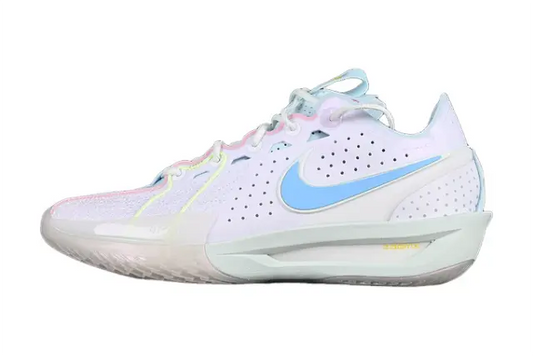 Nike Air Zoom GT Cut 3 White Aquarius Blue basketball shoes front view performance sneakers