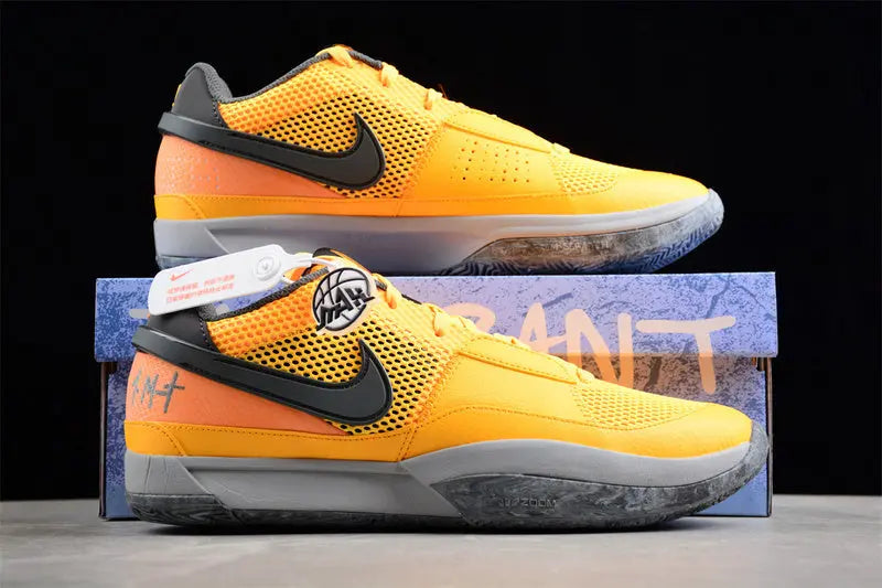 nike ja 1 x wet cement basketball shoes side view with urban grey textured colorway