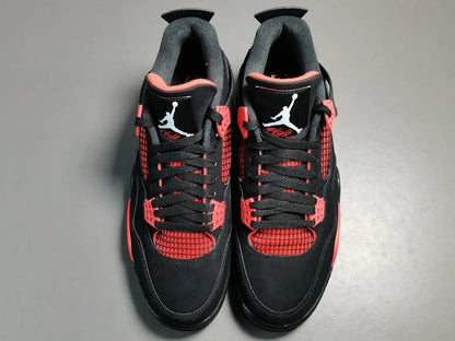 Air Jordan 4 Red Thunder black red sneakers premium leather men's shoes
