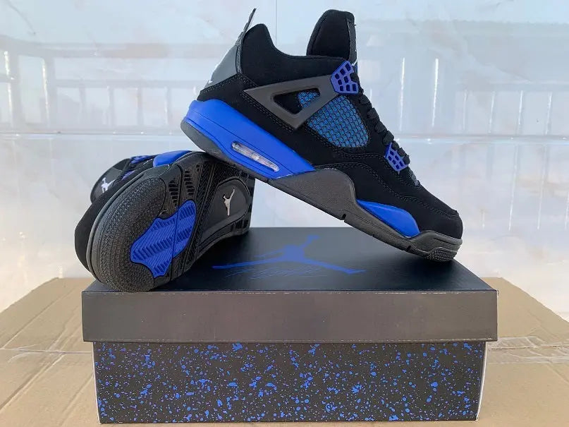 Jordan 4 Blue Thunder black blue yellow retro sneakers unisex premium
