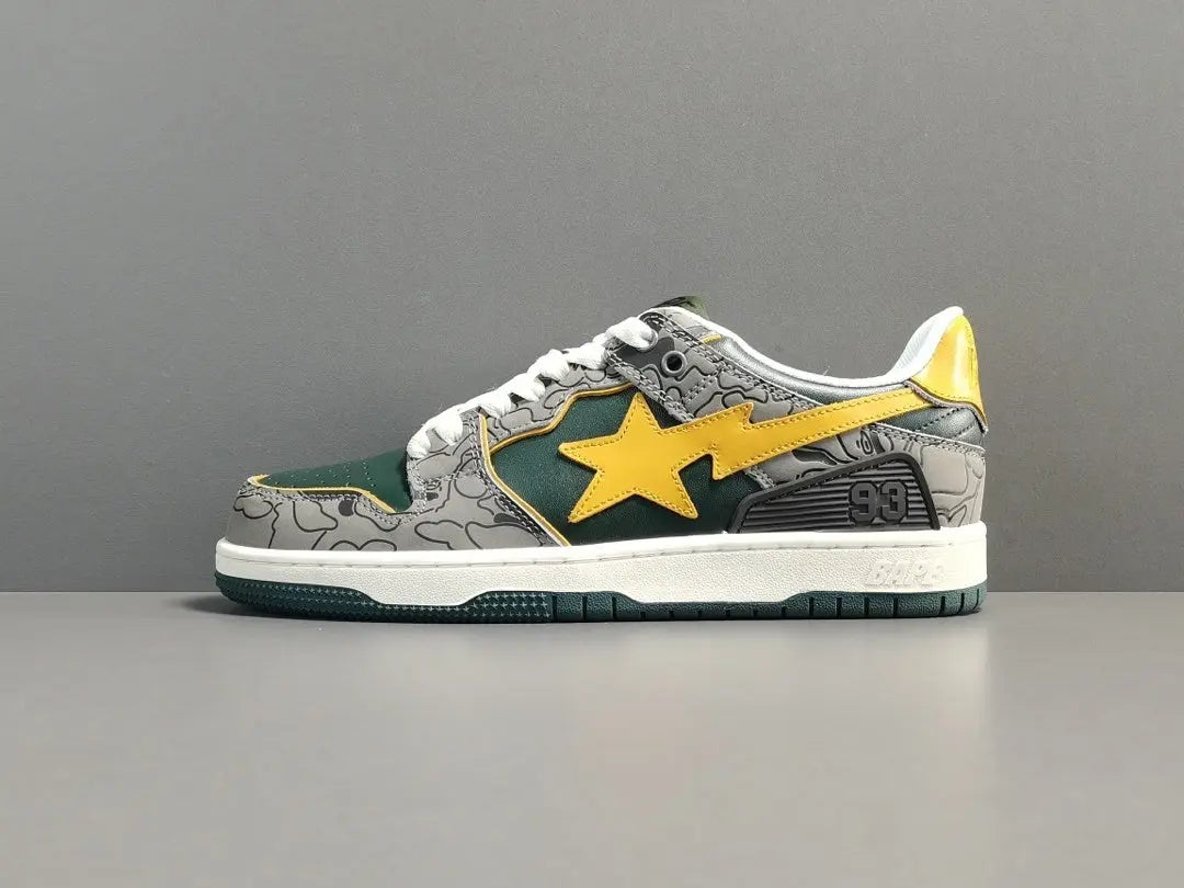 BAPE SK8 STA sneakers grey mustard yellow streetwear casual premium stylish shoes