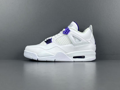 Air Jordan 4 Metallic Purple clean white sneakers with metallic purple details