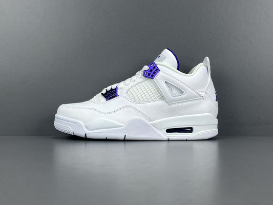 Air Jordan 4 Metallic Purple clean white sneakers with metallic purple details