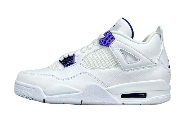 Air Jordan 4 Metallic Purple clean white sneakers with metallic purple details