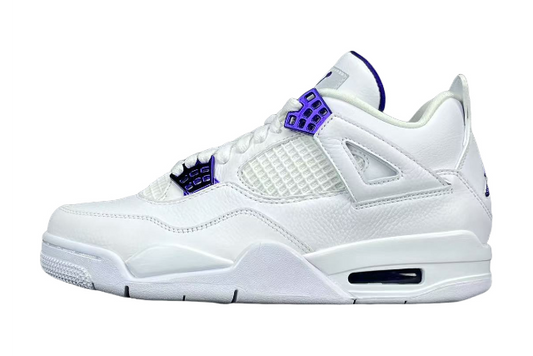 Air Jordan 4 Metallic Purple clean white sneakers with metallic purple details