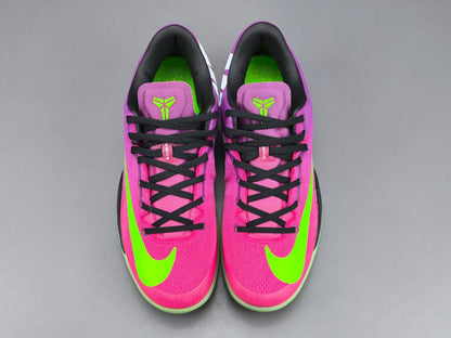Nike Kobe 8 Protro Mambacurial side view showing large Electric Green Swoosh and pink-to-purple gradient upper