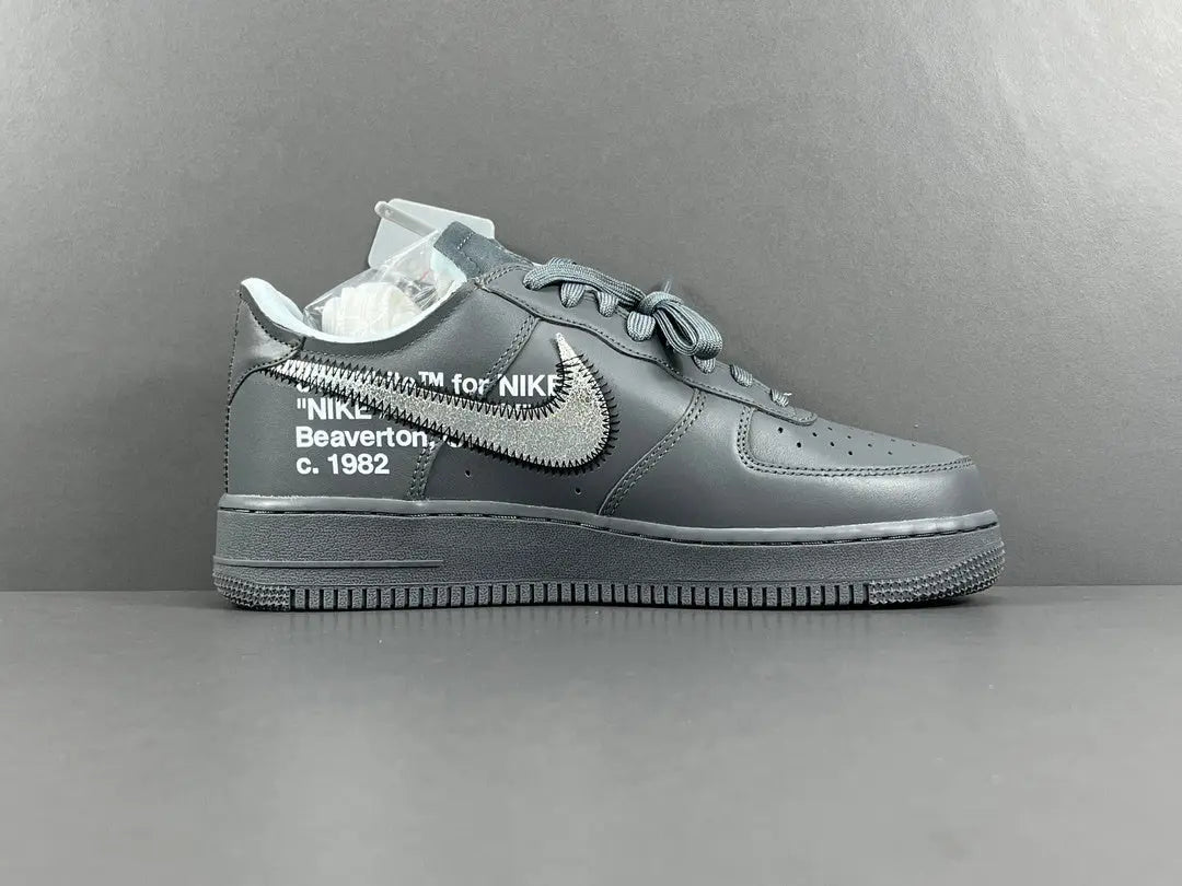 Nike Air Force 1 x Off-White custom grey sneaker with deconstructed design and zip tie
