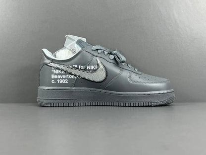 Nike Air Force 1 x Off-White custom grey sneaker with deconstructed design and zip tie
