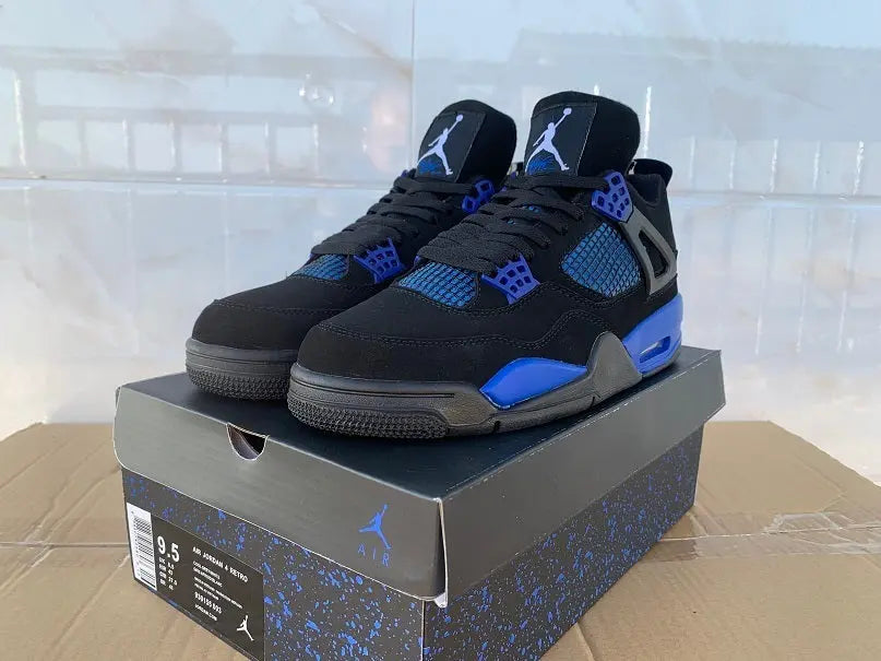 Jordan 4 Blue Thunder black blue yellow retro sneakers unisex premium
