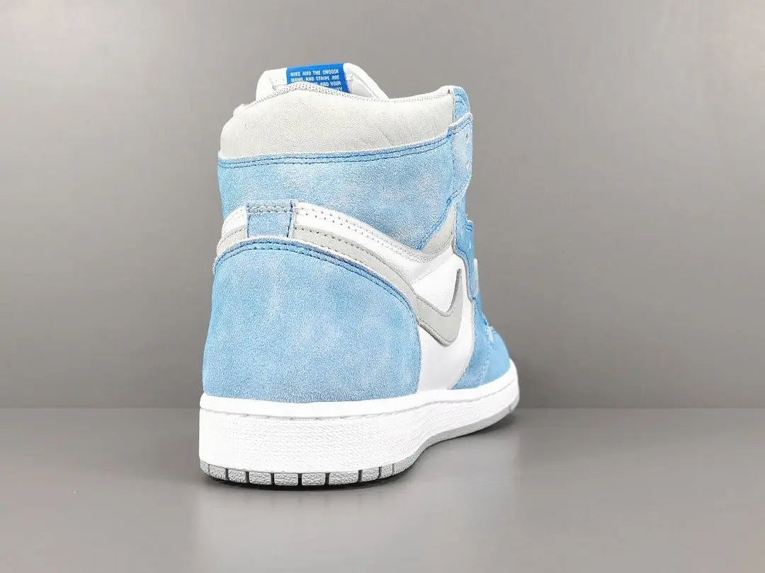 Air Jordan 1 High OG Hyper Royal side view blue suede grey Swoosh sneaker