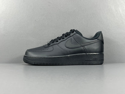 Nike Air Force 1 Black with classic silhouette, smooth leather upper, and all-black finish