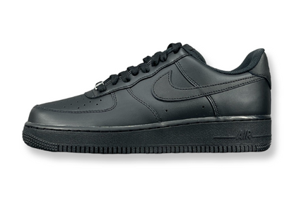 Nike Air Force 1 Black with classic silhouette, smooth leather upper, and all-black finish