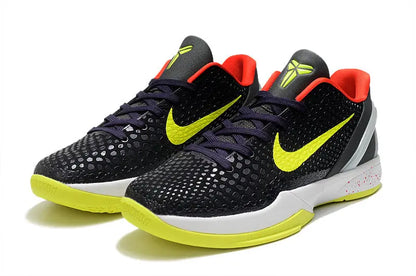 Nike Kobe 6 Supreme Chaos sneakers with bold yellow and purple low-top design.

