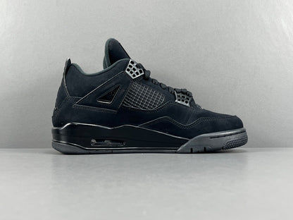 Air Jordan 4 Black Cat sneakers in all-black suede, retro basketball shoes