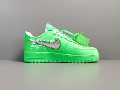 Nike Air Force 1 x Off-White Brooklyn with green leather upper and signature zip tie
