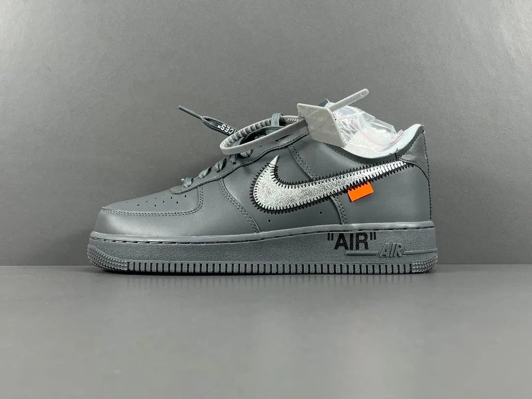 Nike Air Force 1 x Off-White custom grey sneaker with deconstructed design and zip tie
