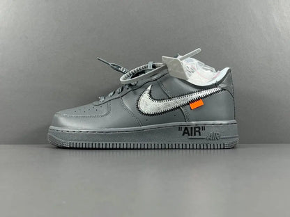Nike Air Force 1 x Off-White custom grey sneaker with deconstructed design and zip tie
