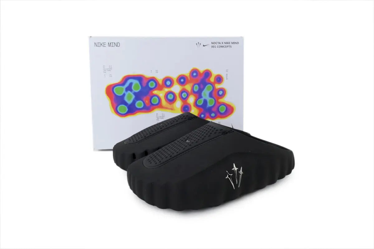 Nike Mind 001 NOCTA Slide Black Concept top view tonal black NOCTA Nike branding strap footbed
