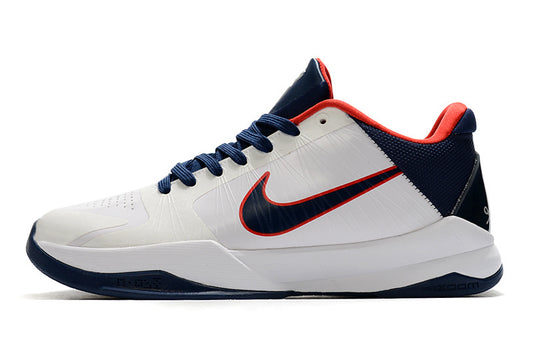Nike Kobe 5 Protro USA edition basketball shoes in red, white, and blue colors
