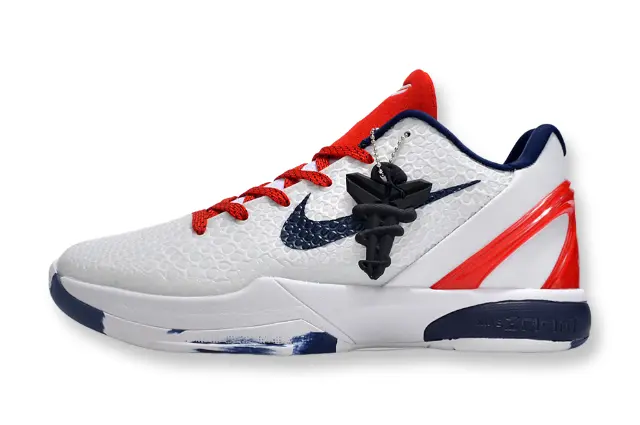 Nike Kobe 6 Protro Team USA PE basketball shoes in patriotic colors.
