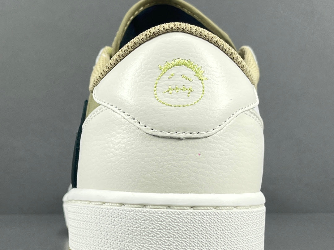 "Air Jordan 1 Low Golf x Travis Scott 'Neutral Olive' sneakers featuring olive nubuck base, off-white leather overlays, black reverse Swoosh, and Cactus Jack branding." citeturn0search0 