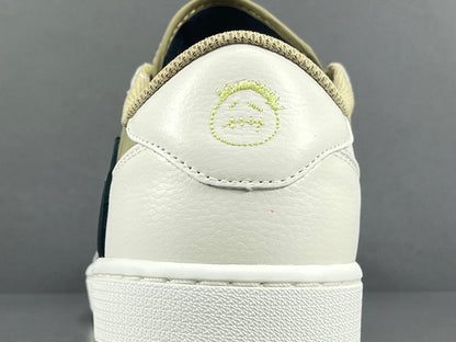 "Air Jordan 1 Low Golf x Travis Scott 'Neutral Olive' sneakers featuring olive nubuck base, off-white leather overlays, black reverse Swoosh, and Cactus Jack branding." citeturn0search0 