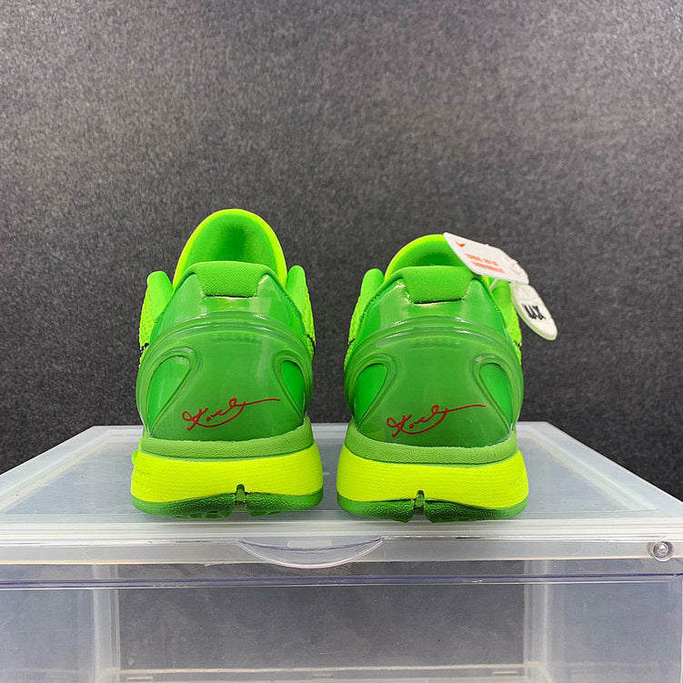Nike Kobe 6 Protro Grinch basketball shoes green and red holiday-inspired design
