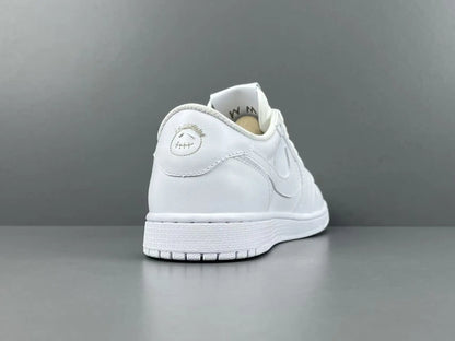 Air Jordan 1 Low Travis Scott White side view reverse Swoosh leather sneaker