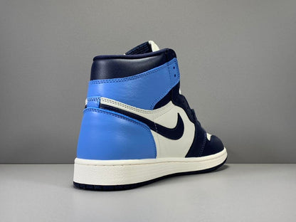 Jordan 1 High Obsidian UNC sneakers featuring navy, university blue, and premium leather
