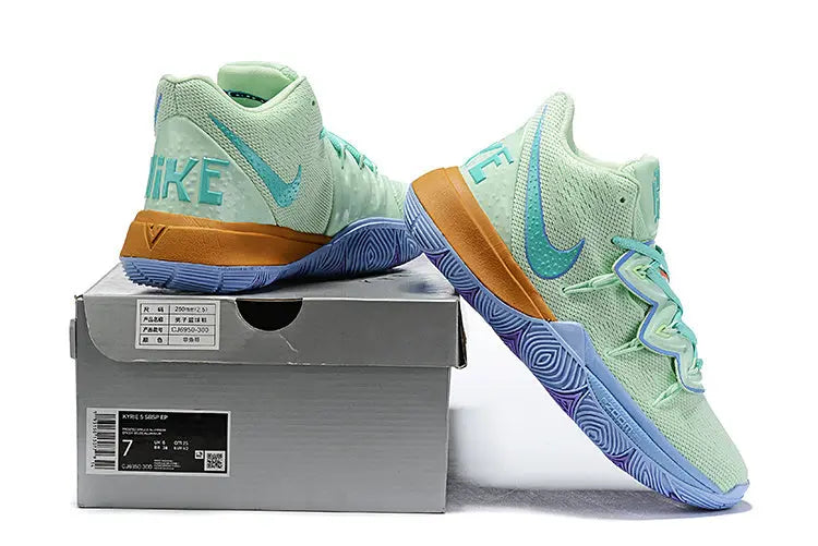 Nike Kyrie 5 x SpongeBob Squidward basketball shoes – teal low-top sneakers with Zoom Air cushioning and character-inspired design