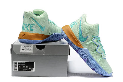 Nike Kyrie 5 x SpongeBob Squidward basketball shoes – teal low-top sneakers with Zoom Air cushioning and character-inspired design