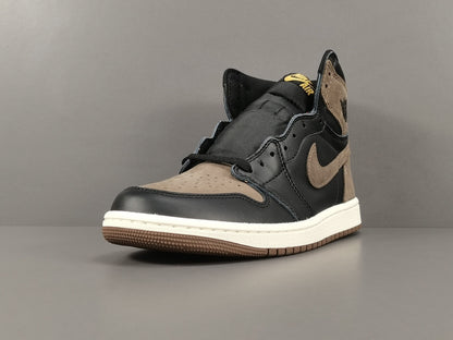 Jordan 1 Retro High Palomino sneakers with black leather and brown suede