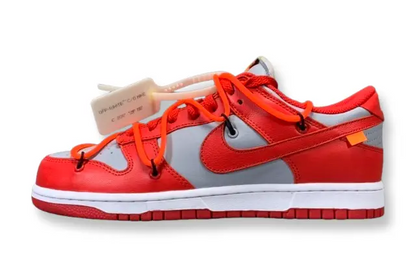 Nike Dunk Off White University Red grey low top sneaker side view