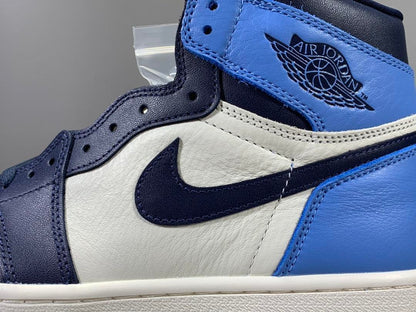 Jordan 1 High Obsidian UNC sneakers featuring navy, university blue, and premium leather