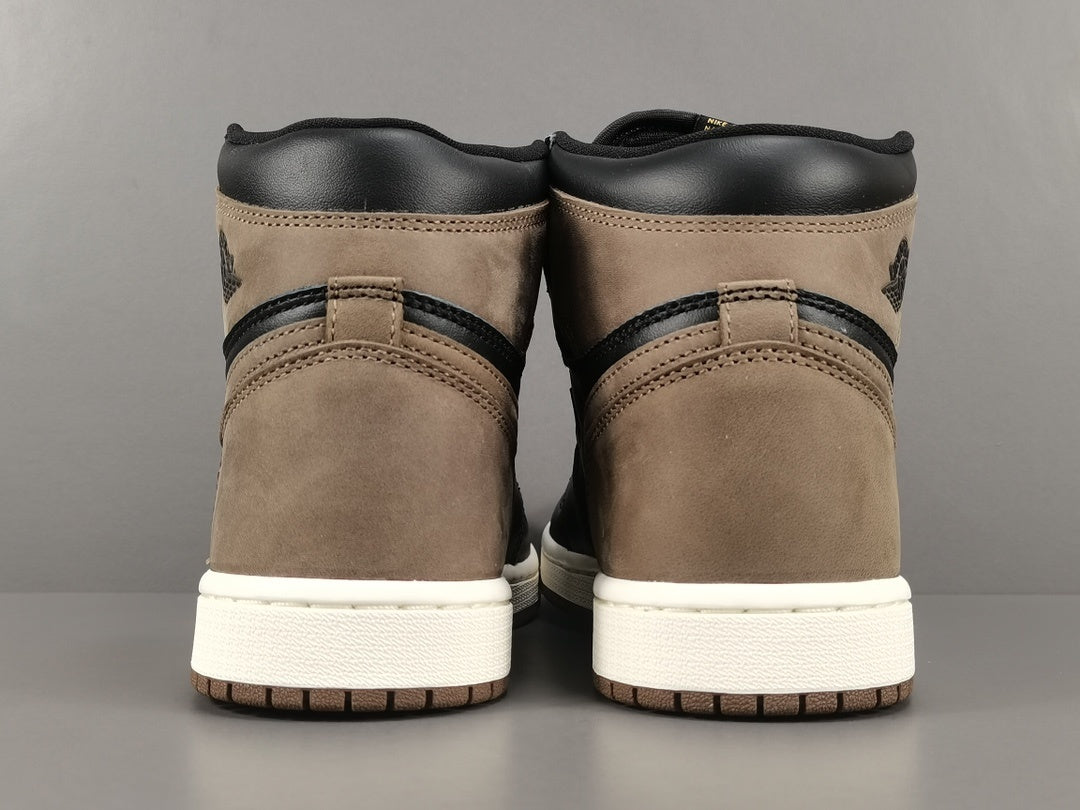 Jordan 1 Retro High Palomino sneakers with black leather and brown suede