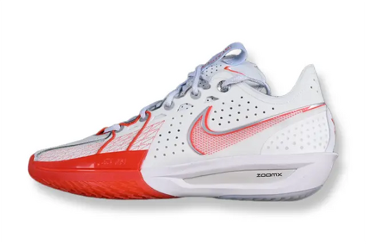 Nike Air Zoom GT Cut 3 White Picante Red basketball shoes front view high performance sneakers