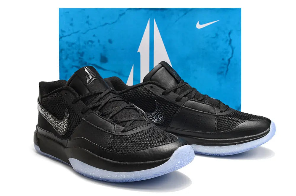 nike ja 1 x swarovski midnight basketball shoes side view with sparkling accents and dark midnight colorway
