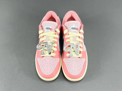 Nike Dunk x Barbie low top sneaker hot pink white side view