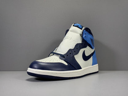 Jordan 1 High Obsidian UNC sneakers featuring navy, university blue, and premium leather