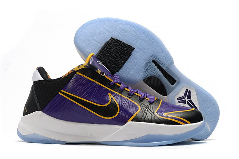 Nike Kobe 5 Protro Lakers edition basketball shoes in purple gold colorway
