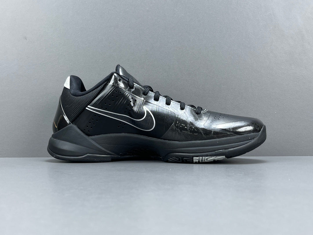 Nike Kobe 5 Blackout low-top basketball shoes in all-black stealth design colorway
